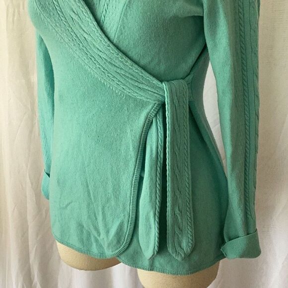 Lilly Pulitzer 100% Cashmere Wrap Sweater Top Women’s Medium Turquoise Blue - Picture 6 of 9